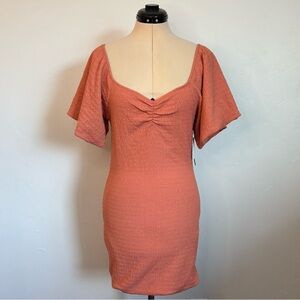 O’NEILL Teagan Dress in Tawny Org, peach terracotta fitted textured mini dress M